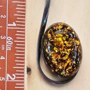 Vintage 90's Minimalist Large 925 Sterling Silver & Orange Baltic Amber Pendant